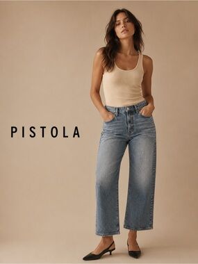Pistola High Rise Cropped Wide Leg Jeans Medium Wash Premium Denim Size 31